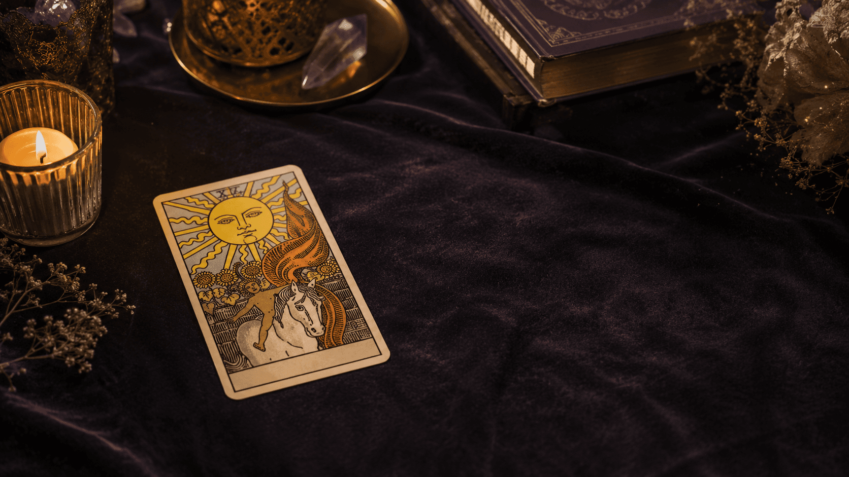 One-card yes or no tarot reading setup with a single tarot card and candlelight.