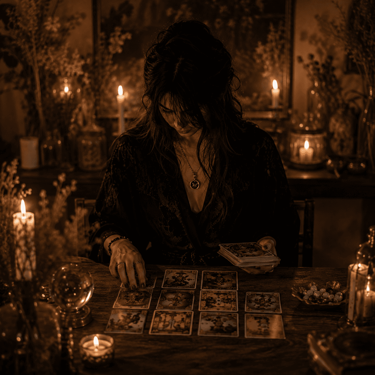 Editorial portrait illustration for the One Card Tarot founder story